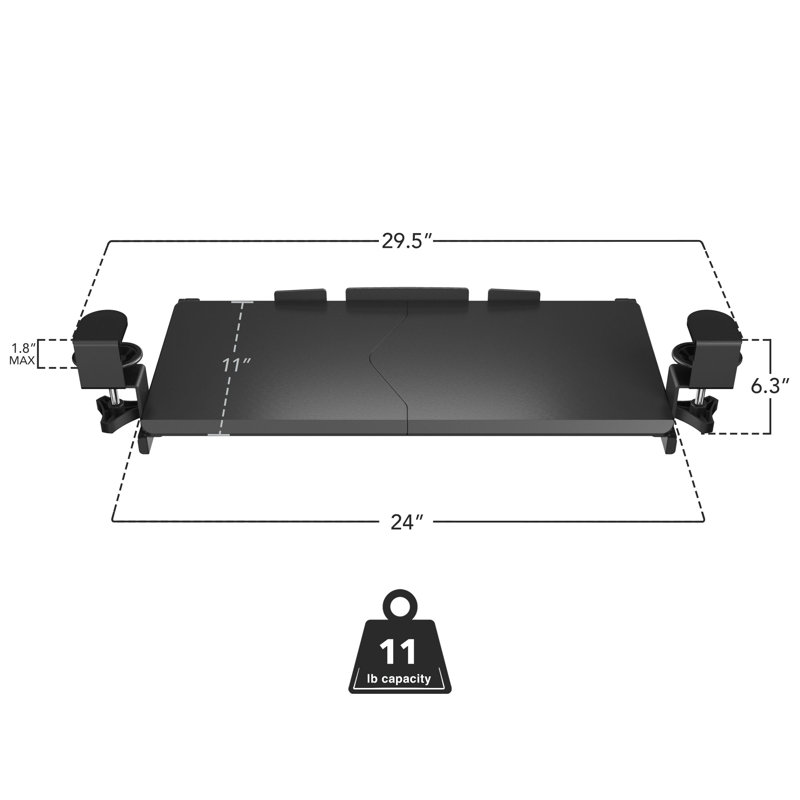 Clamp-on Keyboard Tray 24 x 11 inches, 6.3" H x 29.5" W x 11" D
