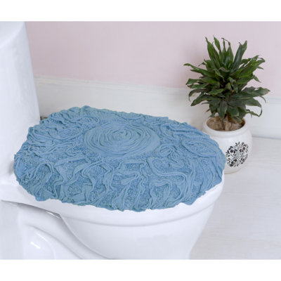 100% Cotton Plush Floral Toilet Seat Lid Cover with Elastic Fit, Soft Decorative Bathroom Accent, 18" x 18"