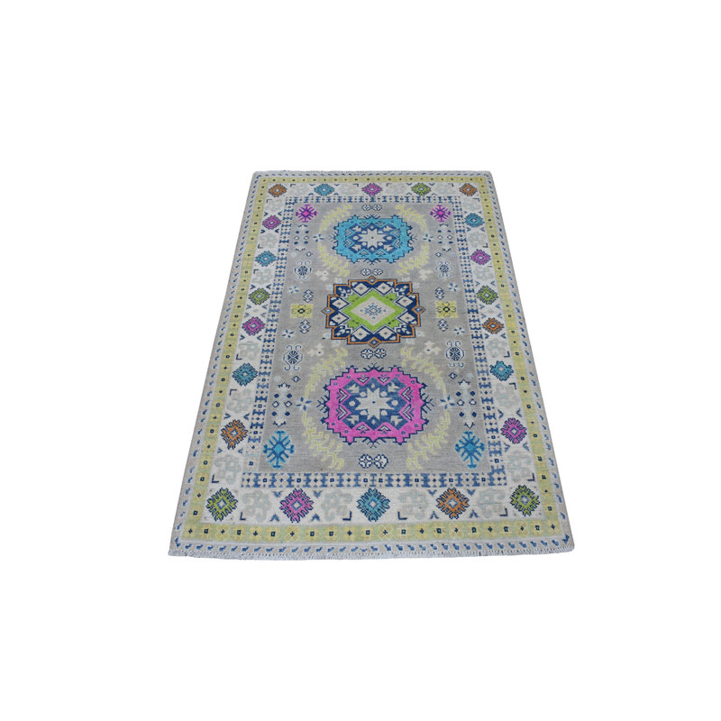 Tapis de zone en laine 3 pi 3 po x 5 pi noué la à la main one-of-kind