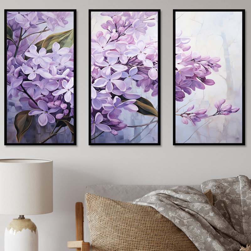 Pastel Lilac Dreams - Lilacs, ensemble d'art sur toile, Cadre flottant noir, H 32 po x l 48 po x P 1 po