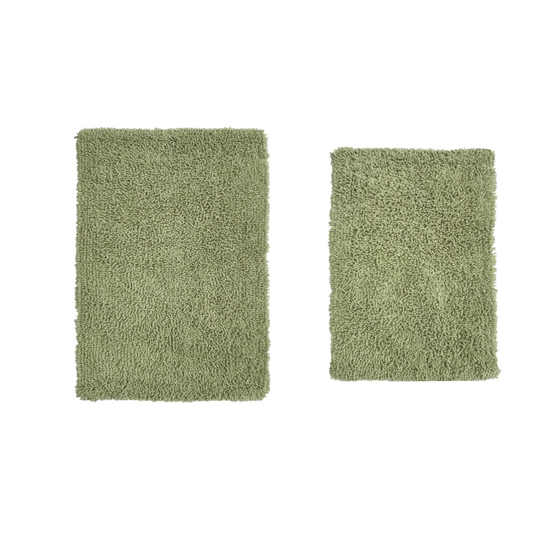 Hazelip 100% Cotton Bath Rug (Set of 2), Sage