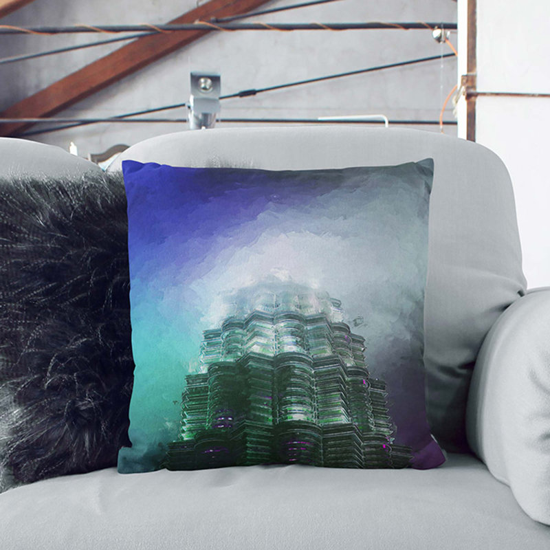 Petronas Tower in Kuala Lumpur Cushion with Filling, 55cm H x 55cm W x 20cm D, Black