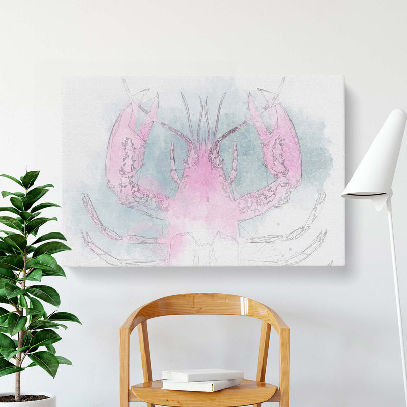 Pink & Duck Egg Blue Lobster Art In Abstract - Wrapped Canvas Print, 35cm H x 50cm W x 3cm D