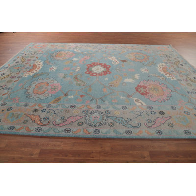 Light Blue Floral Oushak Oriental Area Rug 9x12