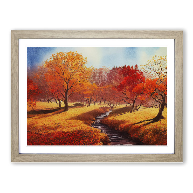 Watercolour Autumn Forest Vol.2 - Single Picture Frame Painting, Oak Framed, 25cm H x 34cm W x 2cm D