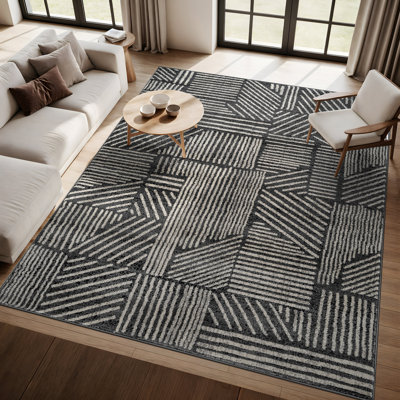 Rambo Geometric Black/Ivory Area Rug
