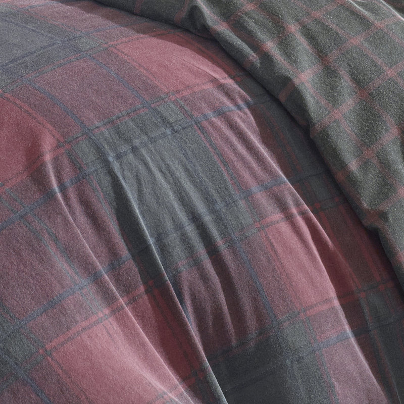 Ensemble de housse de couette rouge à motif de tissu écossais Cattle de Eddie Bauer, Housse simple + 1 taie décorative