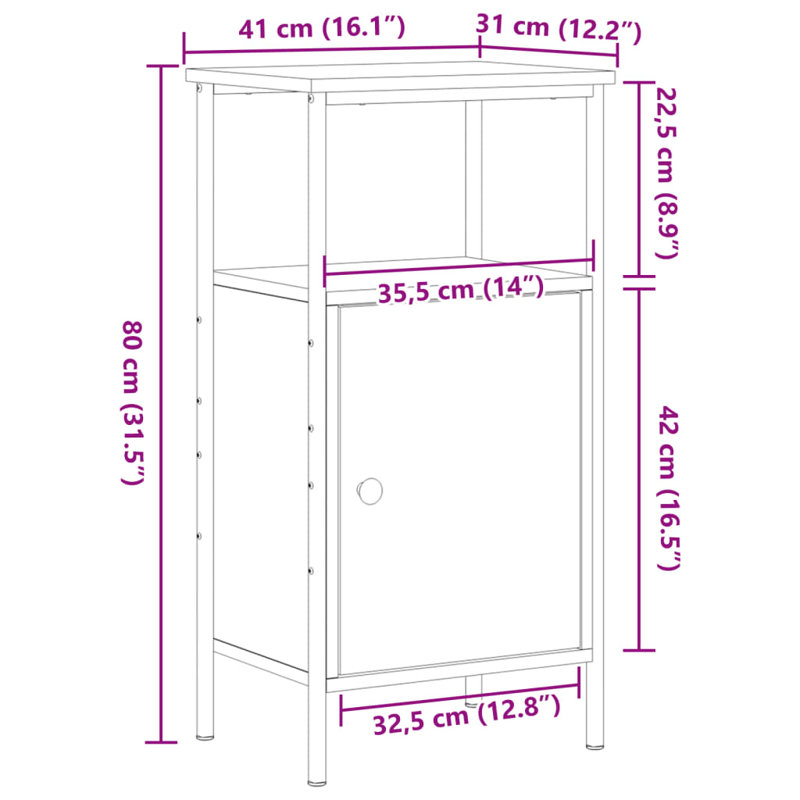 Analeya 41cm W Metal Bedside Table, Artisan Oak