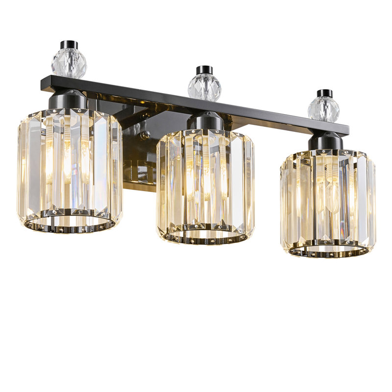Kyneisha Bathroom Vanity Lamp Modern Crystal Vanity Lamp With Cylindrical Shade Bathroom Light Fixture Mirrored Crystal Bathroom Vanity Lighting Fixture