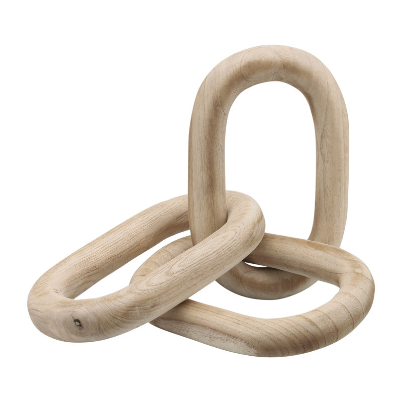 Decorative Object Paulownia Wood Sculptural Interlocking Chain Link Design Modern Accent Piece with Abstract Organic Form Stylish Home Decor Element for Contemporary Artistic Display.