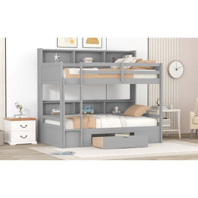 Twin Bunk Bed With Storage And Shelves - Comfortable Living Area Space Saving Bedroom Idea