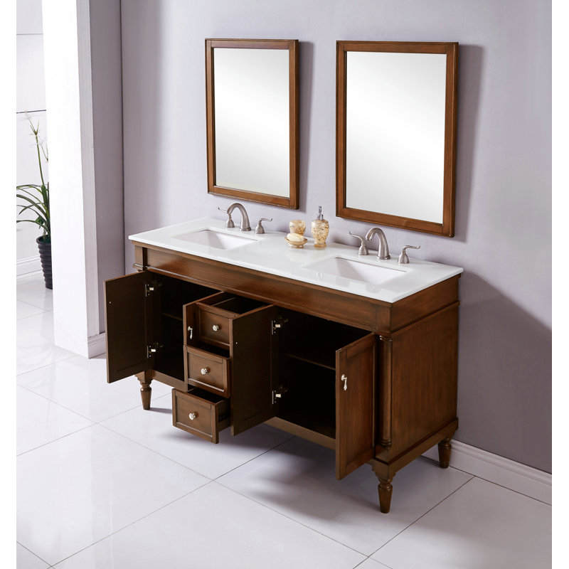 Ensemble de meuble-lavabo double 60 po Lexington, Noyer, Blanc Ivoire