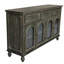 Buffet Farmhouse, crédence en bois vieilli avec 3 tiroirs et 4 portes en verre, armoire de rangement rustique avec tablettes