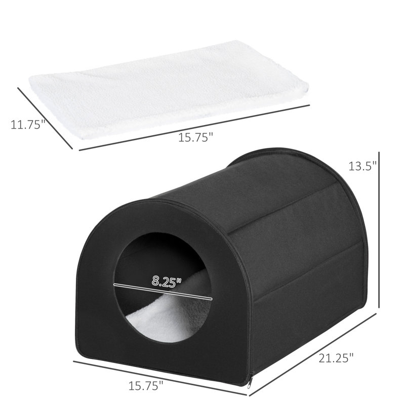 Maison pour chat et abri pour animaux chauffée, portable et imperméable pour l'hiver (noir)