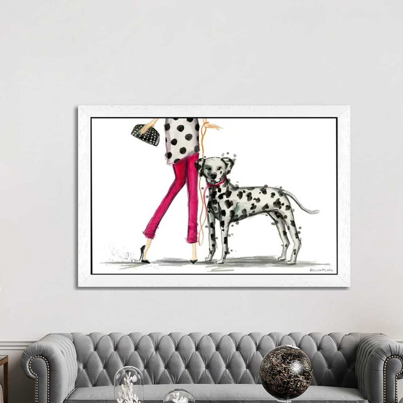 Girls Best Friend, Darla And Her Dalmatian by Bella Pilar - Floater Frame Painting on Canvas, White, 66.04 cm H x 45.72 cm W