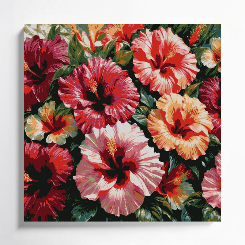 Hibiscus hawaïen, art mural sur toile brune, H 8 po x l 8 po