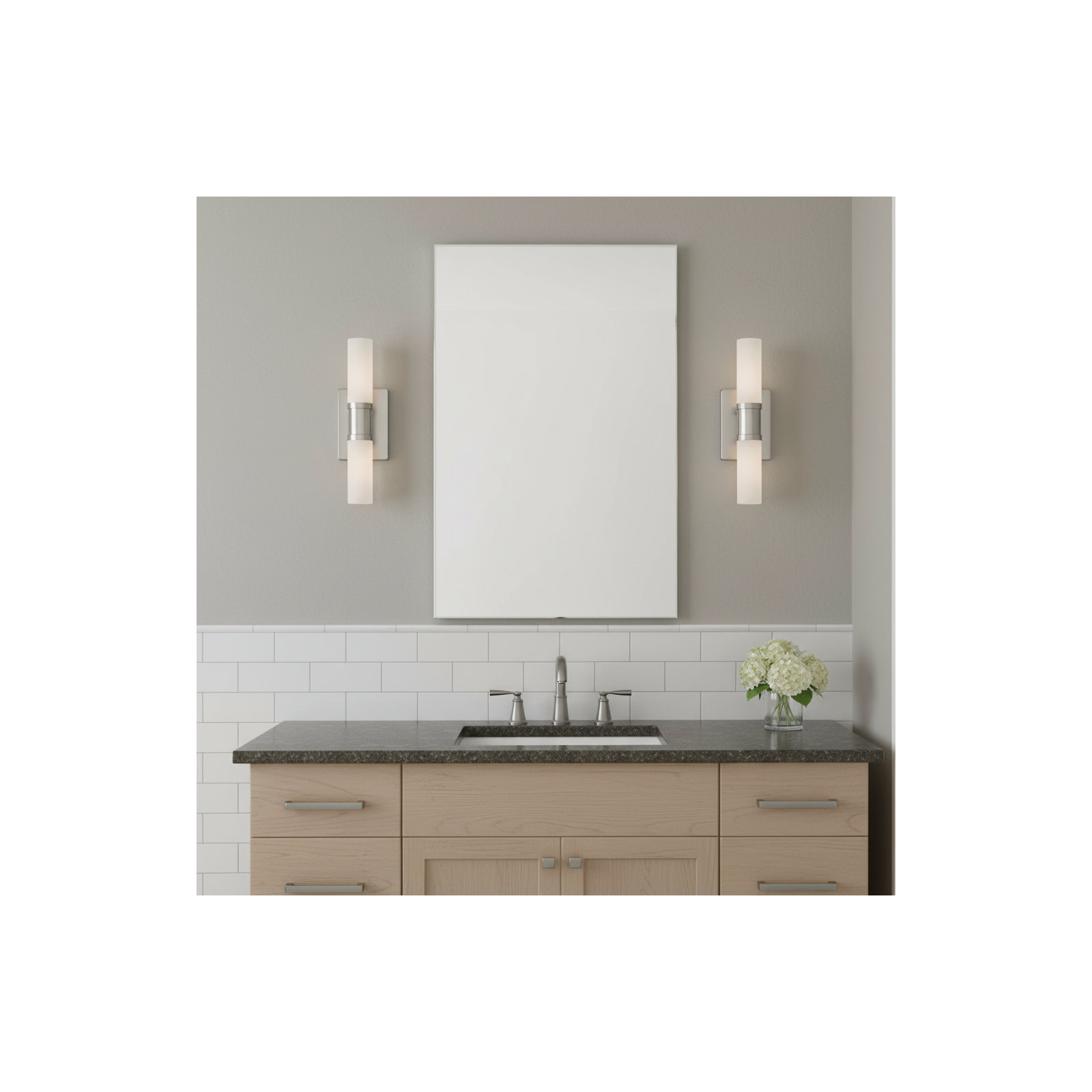 Evelien 2-Light Dimmable Metal Vanity Light, Brushed Nickel, 40 W, 16" H x 5" W x 3.63" D