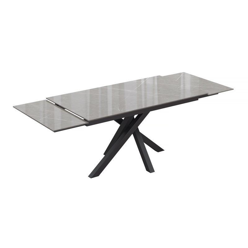 Baudoin Extendable Metal Base Dining Table, Grey