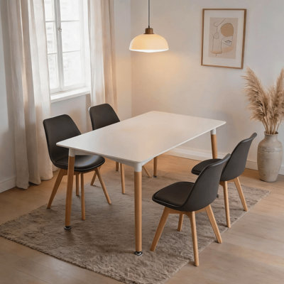 Shenorock White Dining Table and 4 Lisbon Grey Chairs Set