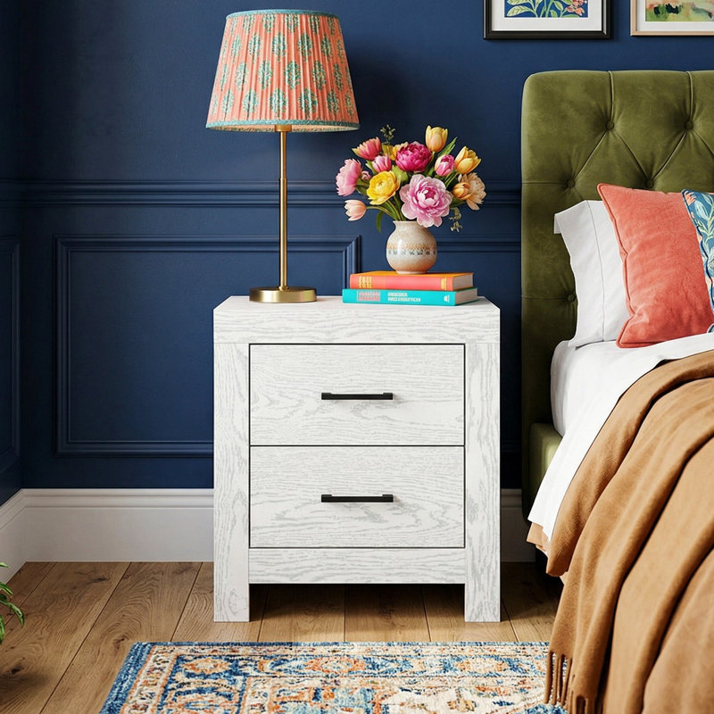 2-Drawer Nightstand With Rustic Style, Beige