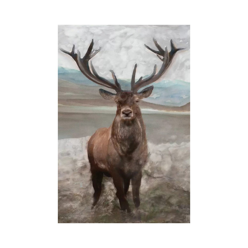 Grand Elk I - Painting on Canvas, 20.32 cm H x 30.48 cm W, Wrapped Canvas
