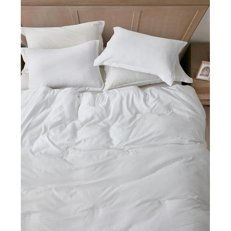 Calvin Polyester Jacquard Comforter Set, White, Full Comforter + 2 Standard Shams