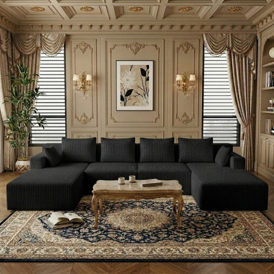 142'' U-Shape Modular Cloud Corduroy Sofa - Modern And Suitable For Living Room, Comfortable,Living Room Combination Sofa,No Assembly Needed,Popular Boneless Sectional Couch Loveseat Couch Vacuum-Sealed Compression Sofa