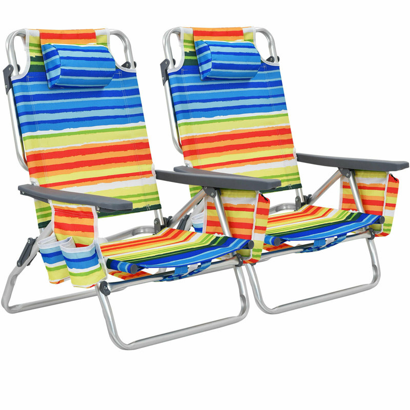 Chaise de plage pliante portative en aluminium avec appui-tête, Jaune