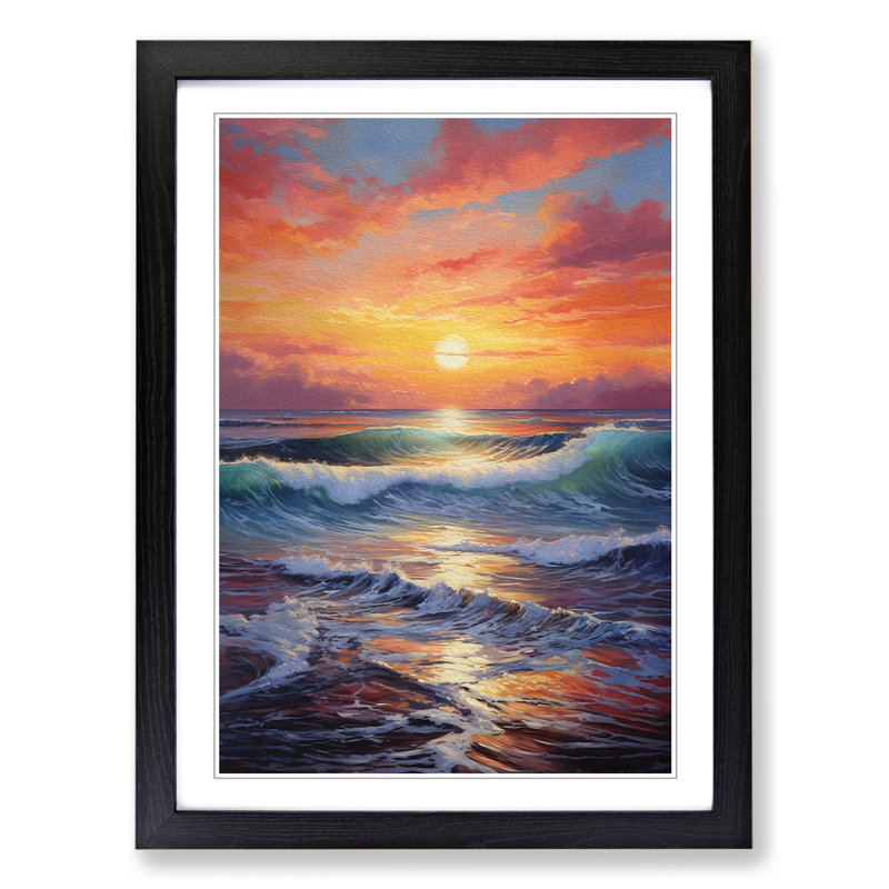 Seascape Informel - Single Picture Frame Print on Wood, 46cm H x 34cm W x 2cm D, Black