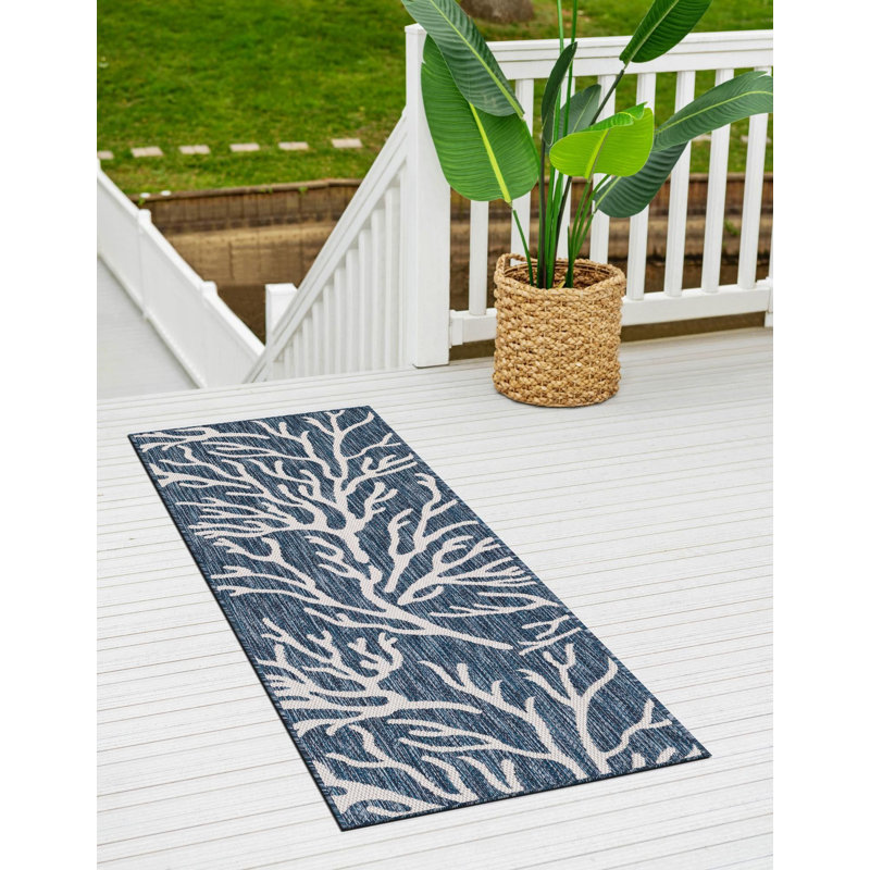 Tapis bleu contemporain Azilynn, Tapis de couloir 2 pi x 8 pi