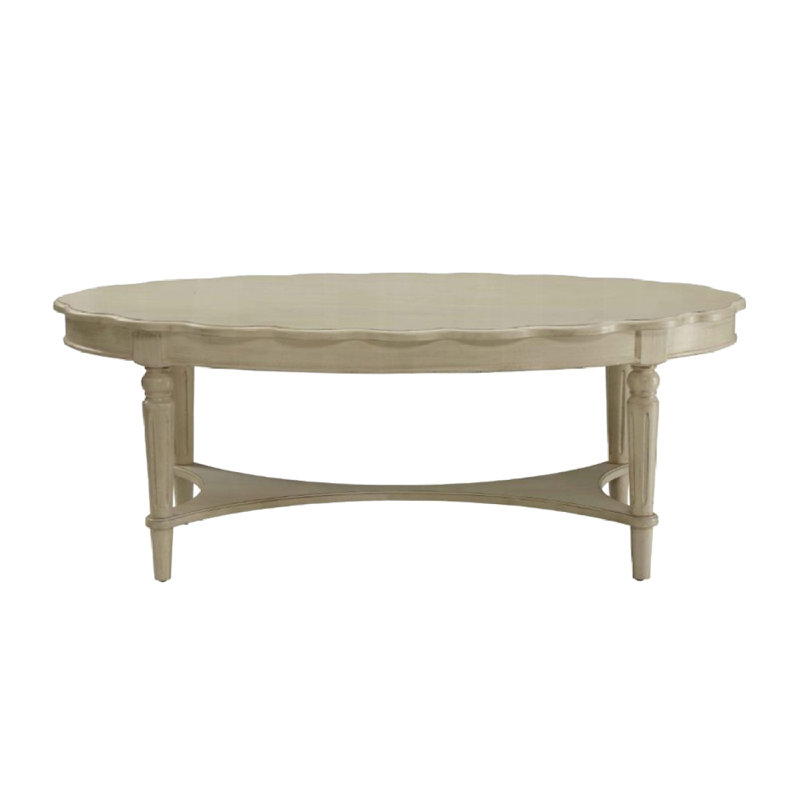 Table basse ovale avec plateau inférieur, blanc antique