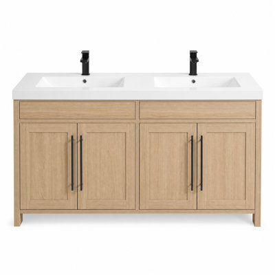 60 Inch Resin Vanity Top Only, Glossy White Integrated Sink Basin, Solid Surface Bathroom Vanity Top for Large Vanity Cabinet Replacement