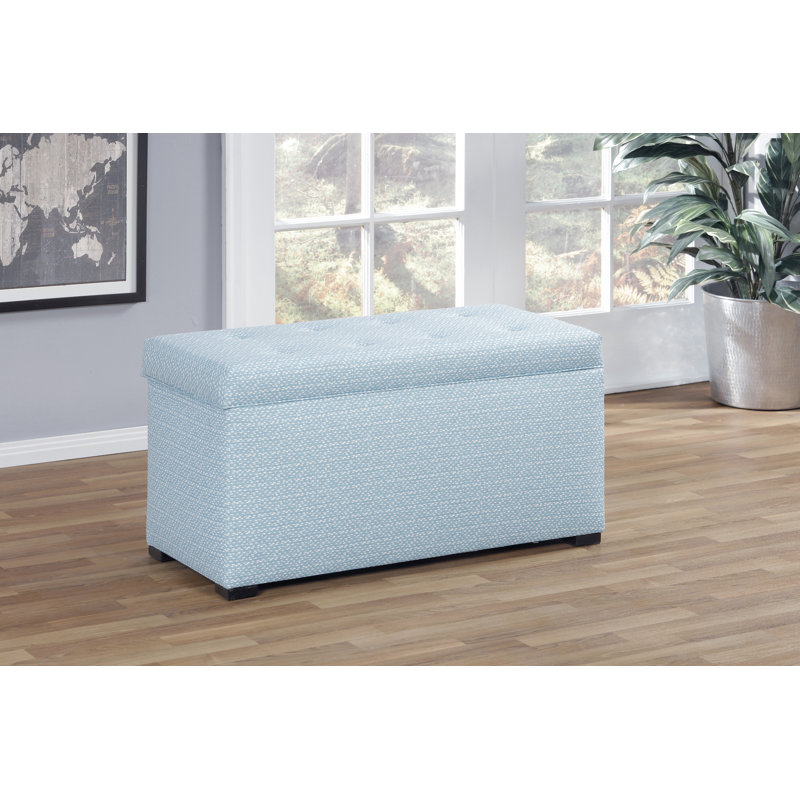 Banc de rangement rembourré Birney, Cancun / blanc / bleu clair