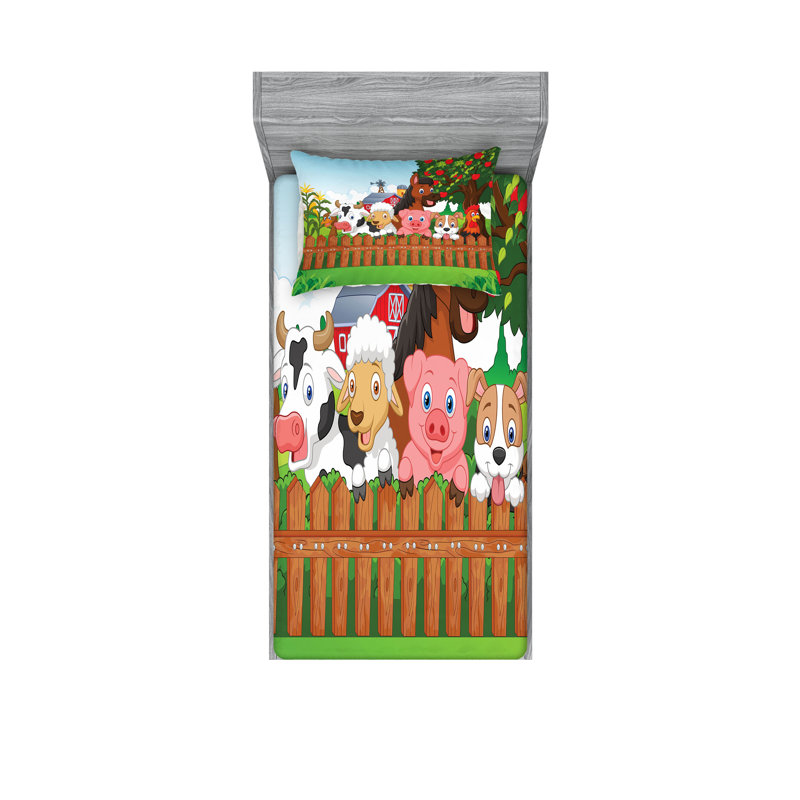 Multicolore drap-housse et coussin décoratif Ambesonne, Ensemble de draps pour lit simple + 3 pièces supp