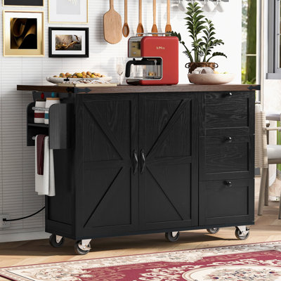 Babken Rolling Kitchen Island with Drop Leaf and Power Ports by Winston Porter