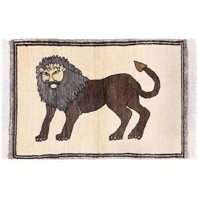 Décoration de lion persane faite à la main 2 pi 2 po x 3 pi 2 po Gabbeh