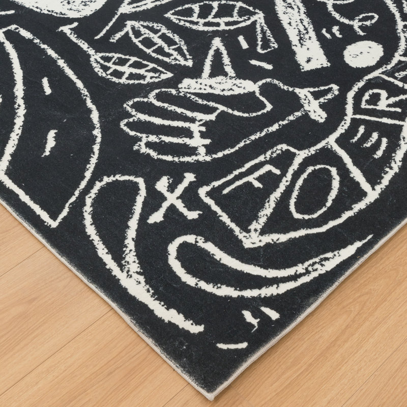 Sportsglyphs Golf Black Power Loom Polyester Area Rug, Rectangle 2' x 3', Black