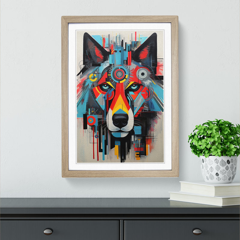 Wolf Constructivism No.2 - Single Picture Frame Print on Wood, Oak, 64cm H x 46cm W x 2cm D