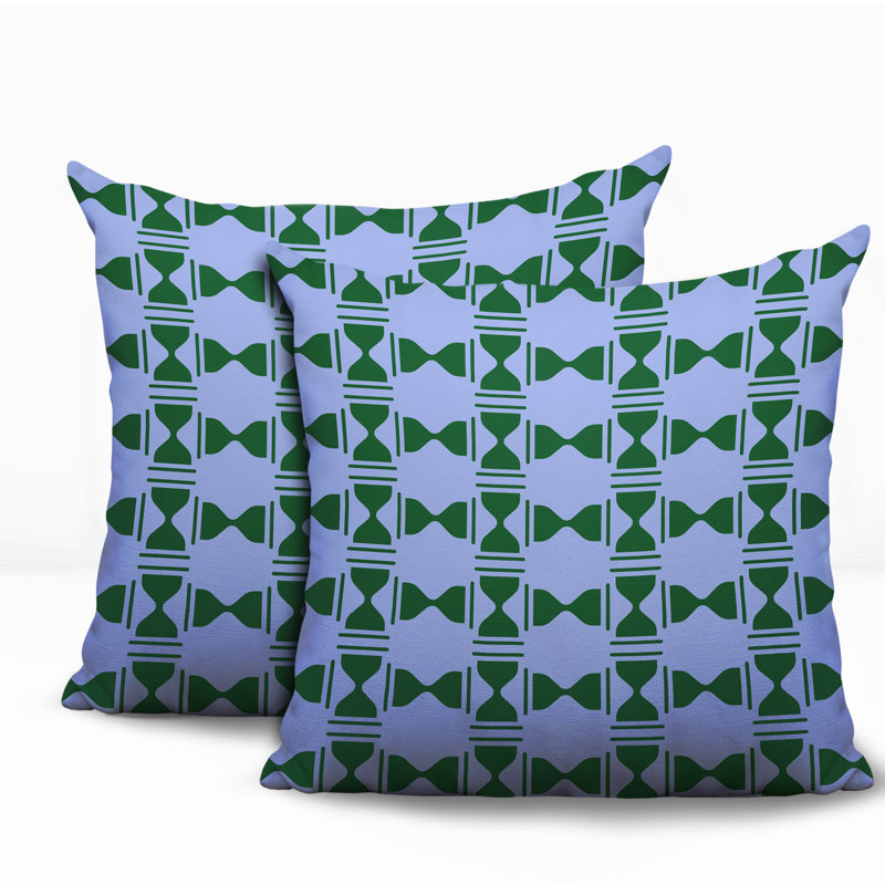 Oreiller réversible intérieur / extérieur Stan Geo, 16x16, Green/Periwinkle