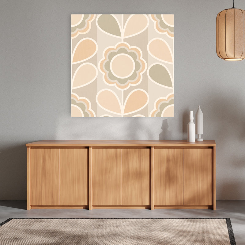 Impression d'art mural à motif floral rétro doux, géométrique abstrait et moderne, paysage de fleurs., H 48 po x l 48 po