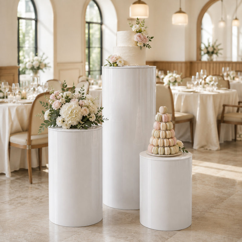 Supports cylindriques pour la décoration de table de fête (lot de 3), supports ronds réutilisables, colonnes décoratives pour table de desserts, fête de naissance, anniversaires et mariages.