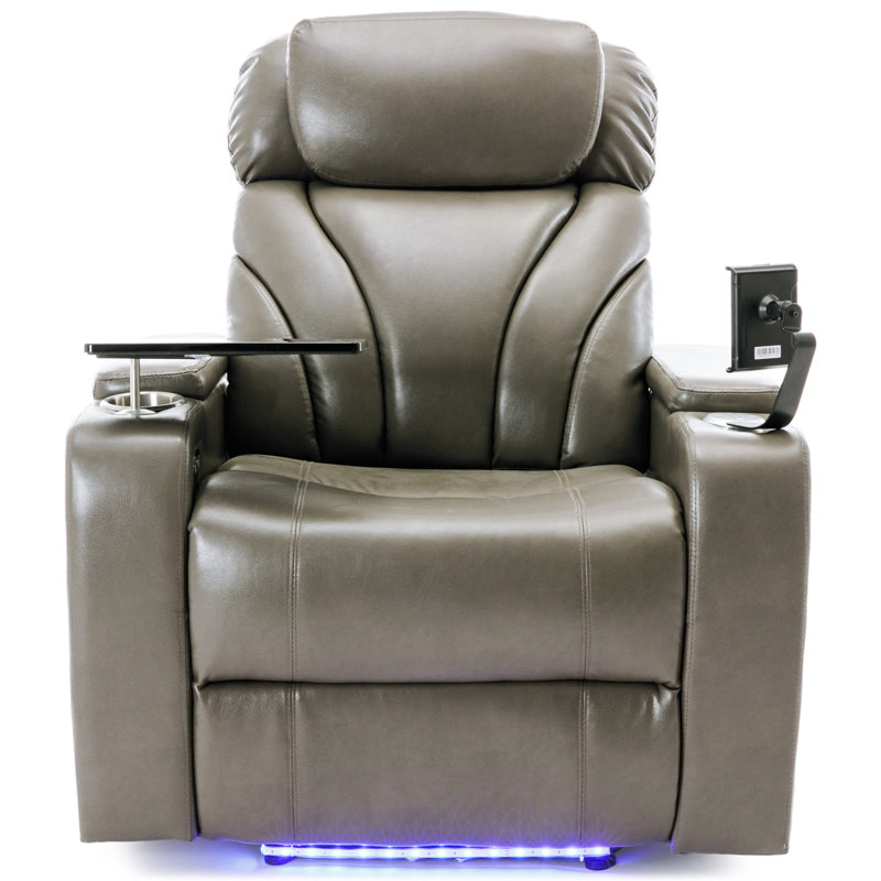 Leaon Vegan Leather Power Reclining Cinema Seat with Cup Holder, Similicuir gris