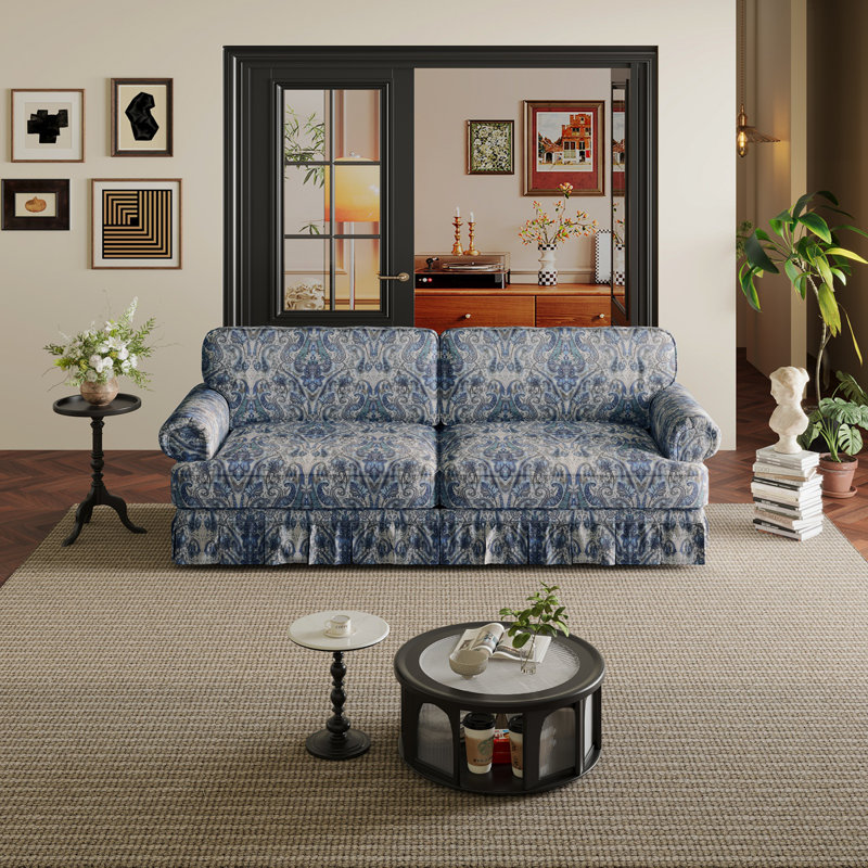 Canapé 4 places Rylith, Motif floral bleu, 4, H 33,5 po x l 93,7 po x P 38,2 po