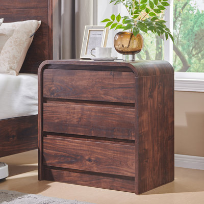 Table de bout moderne de 25 po de hauteur avec 3 tiroirs de rangement, table d'appoint en bois de 23,6 po de largeur avec station de charge