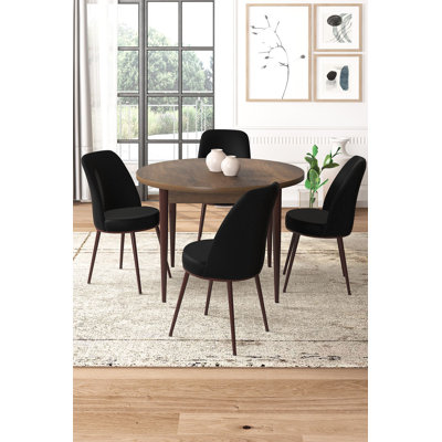 Ensemble de table et chaises de salle à manger moderne 5 pièces, baroque et noir | Table en carton 100% mélaminé, table: 35,4 po x 29,5 po x 35,4 po | Chaises: 17,7 po x 35,8 po x 16,5 po | Pieds en métal, assise en mousse confortable, design élégant et fonctionnel