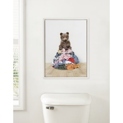 Bear On Laundry Pile Scandi Style by Bluffton Framed Canvas Wall Art Print
