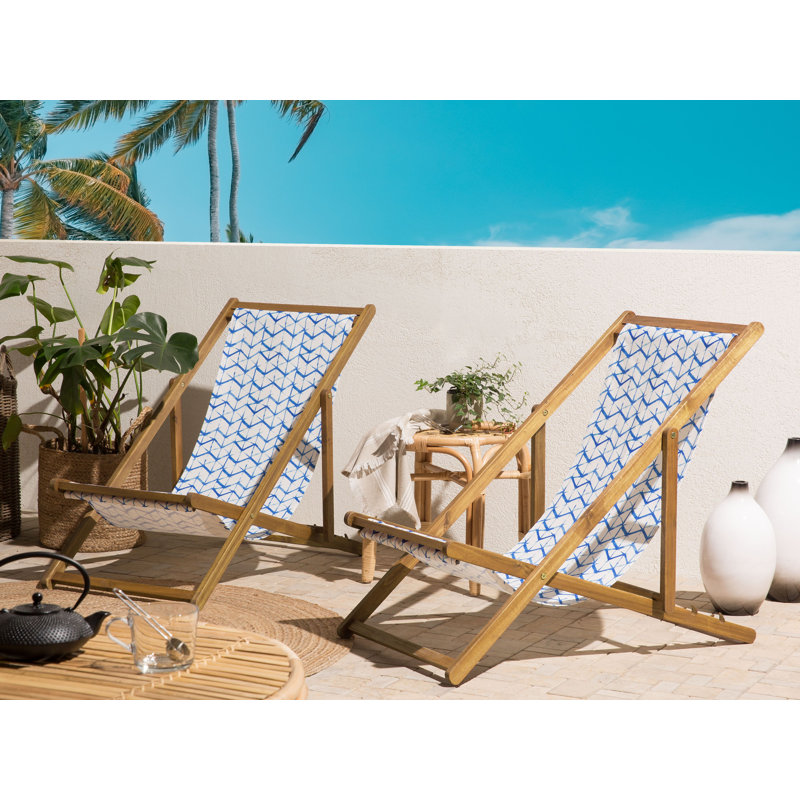 Dalmazio Folding Deck Chair, Beige, Geometric 3
