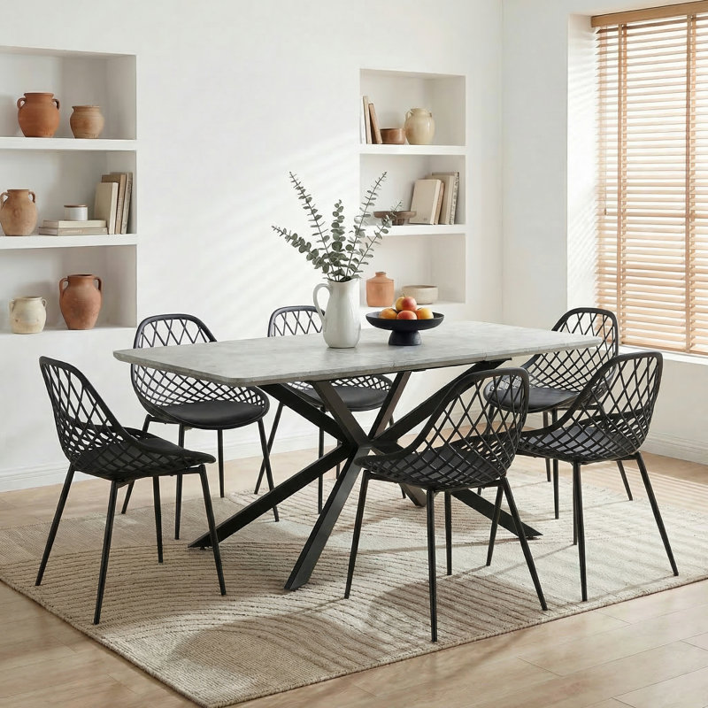 Extendable Beech Metal Base Dining Table