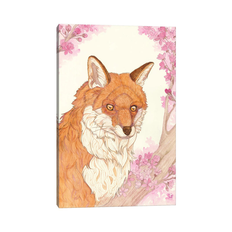 Fox And Blossoms by Might Fly Art & Illustration - Wrapped Canvas Print, 20.32 cm H x 30.48 cm W