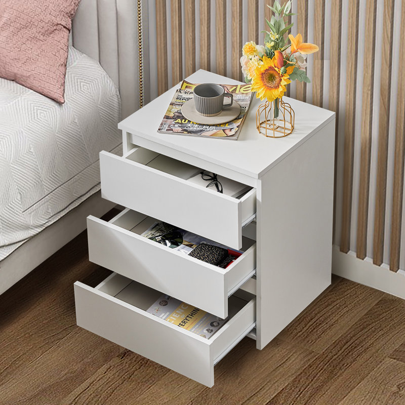 Huzaifah 45cm W Manufactured Wood Bedside Table, White
